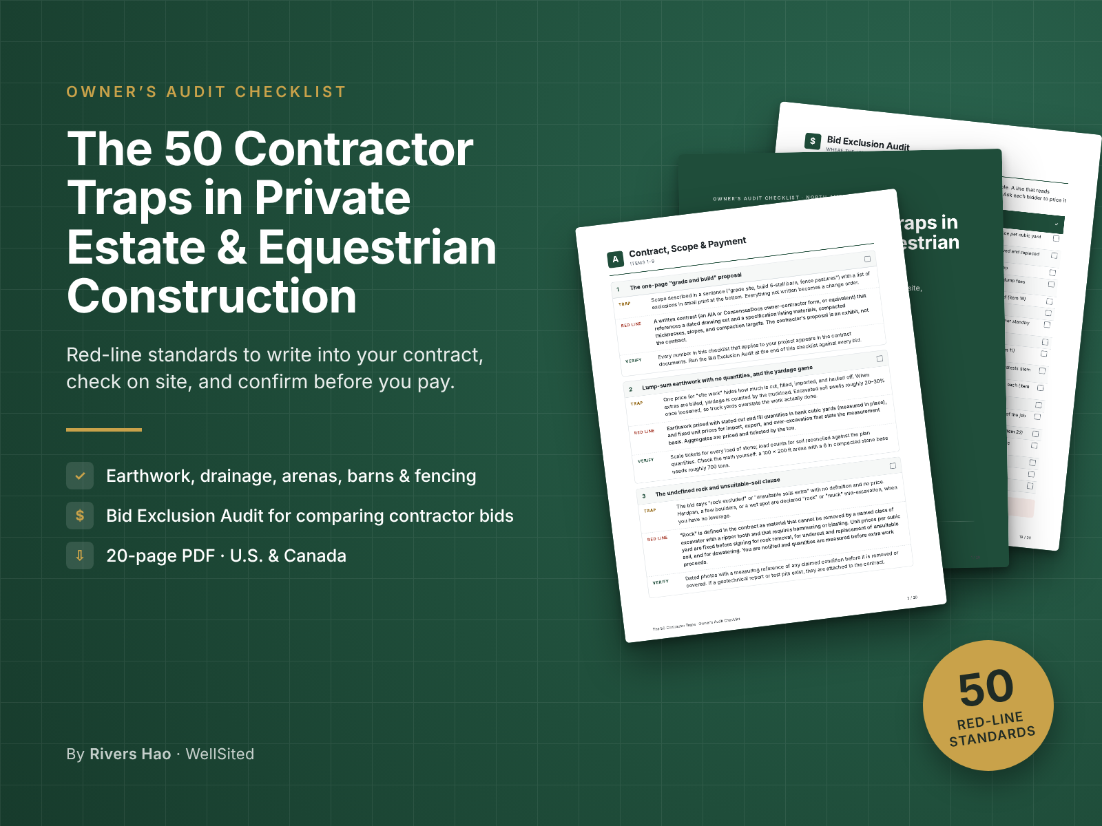 The 50 Contractor Traps checklist cover with sample pages
